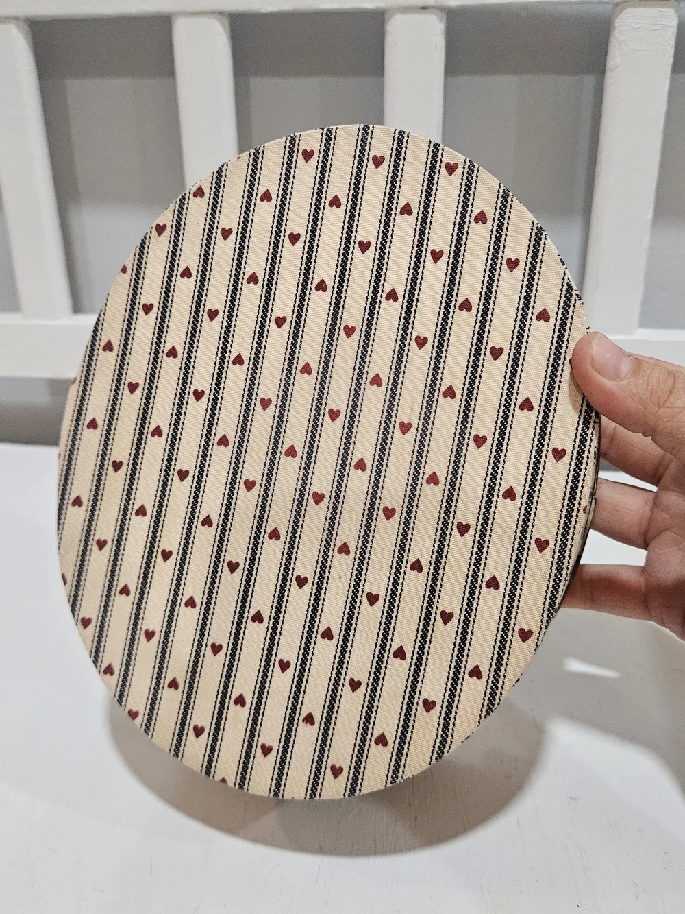 Vintage Handpainted Rooster Cloth Wrapped Storage Box, Signed Mary Deming